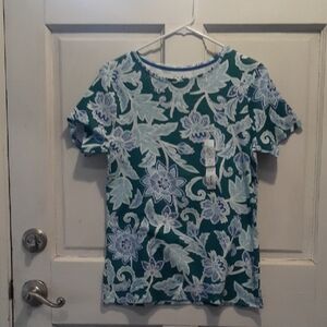 Sonoma Teal and Lavender Floral Short Sleeve Top